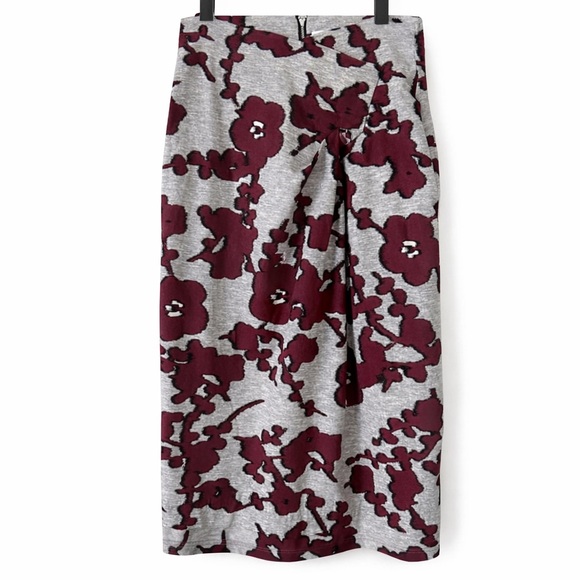 Zara Dresses & Skirts - Zara Studio Limited Edition Grey Burgundy Floral Midi Skirt M High Waist Pleated